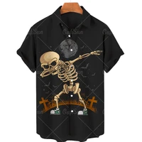 mens hawaiian short sleeve shirt skull print horror shirt fashionable and casual breathable and loose 5xl beach top