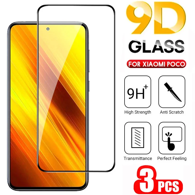 

3Pcs 9D Tempered Glass for Xiaomi Poco X3 Pro NFC Full Coverage Screen tector F3 F2 M3 tective Film