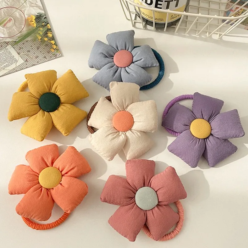 

Retro Three-dimensional Cotton Filled Color Flowers Hair Rope For Girl Ponytail Rubber Band Head Rope Lovely Hair Accessories