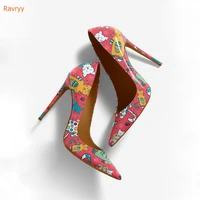 thin heels pointed toe shoes animal prints patent leather women shoes slip on pumps shallow party fashion shoes