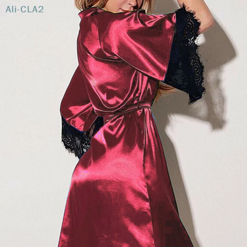 Женское ночное белье кружевная атласная шелковая ночная рубашка халат одежда