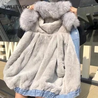 plus velvet thickening denim jacket winter warm hooded fur collar single breasted jackets casual warm lambswool streetwear parka