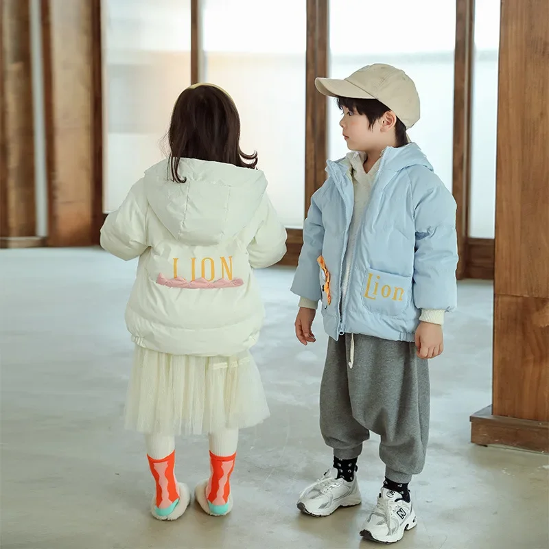 

Korean Style Winter Children Girl Down Jacket Cartoon Lion Hooded Thick Warm Little Girl Outerwear Coat 1-6 Years Kid Girl Parka