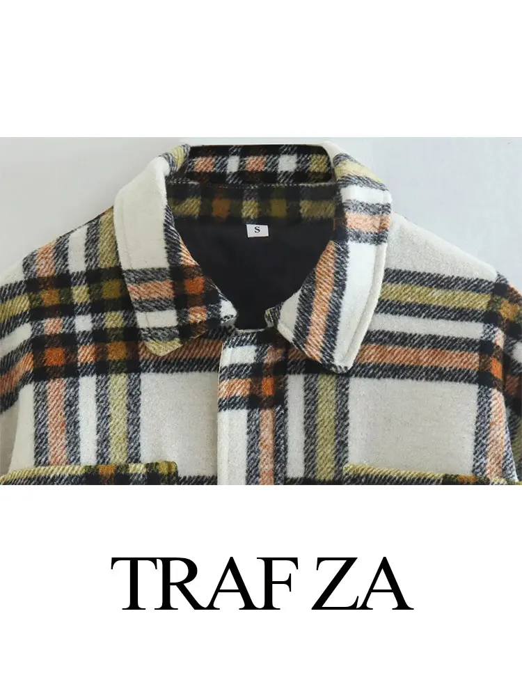 TRAF ZA Fashion Women's Cotton Coats Panelled Contrast Casual Loose Long Sleeve Lapel Zipper Jackets Autumn Female Streetwear