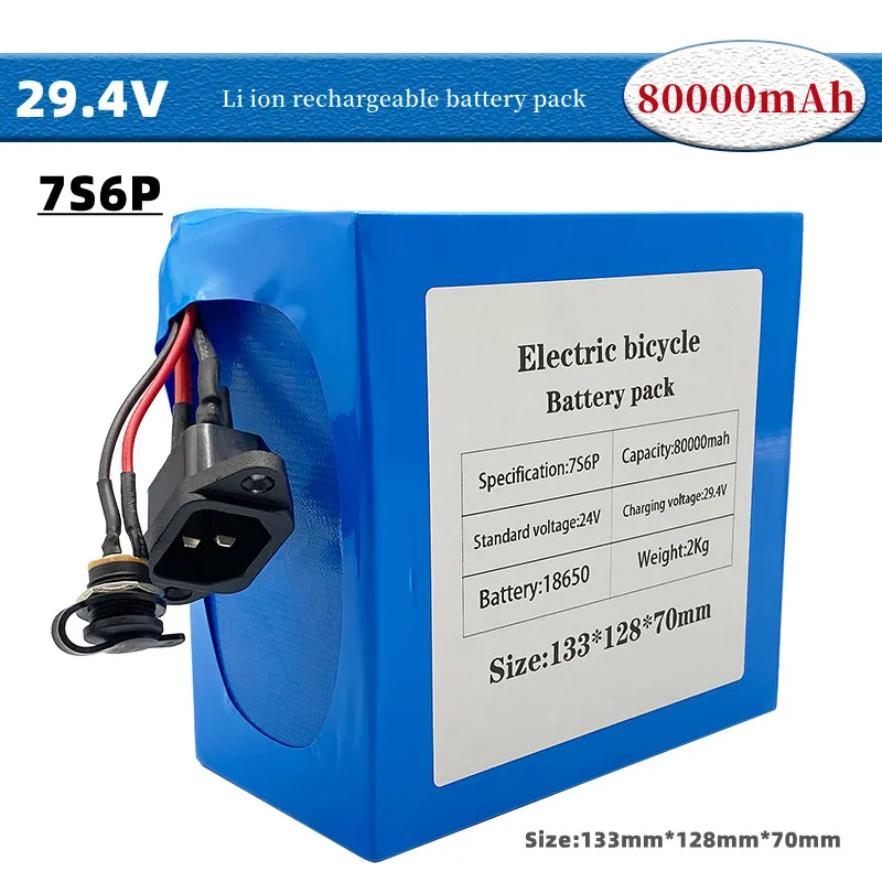 

29.4V 7S6P 80000mAh 18650 Rechargeable Lithium Battery Pack for Electric Bicycle Scooter Wheelchair 250W 500W 1000W with BMS