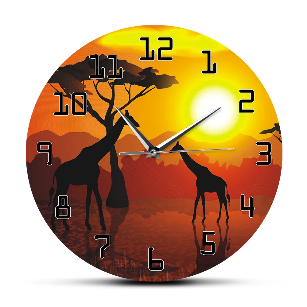 

Giraffa Camelopard Printing Wall Clock Zoologist Home Decor African Wildlife Animal Silent Non-ticking Watch Giraffa Lover Gift