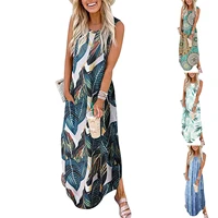 summer womens printed irregular hem sleeveless maxi dress dresses for women