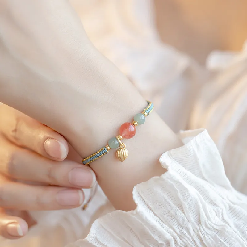 Бусины ручной работы из красного агата, Яркие Браслеты на удачу из красной веревки, подарочные украшения для женщин, друзей