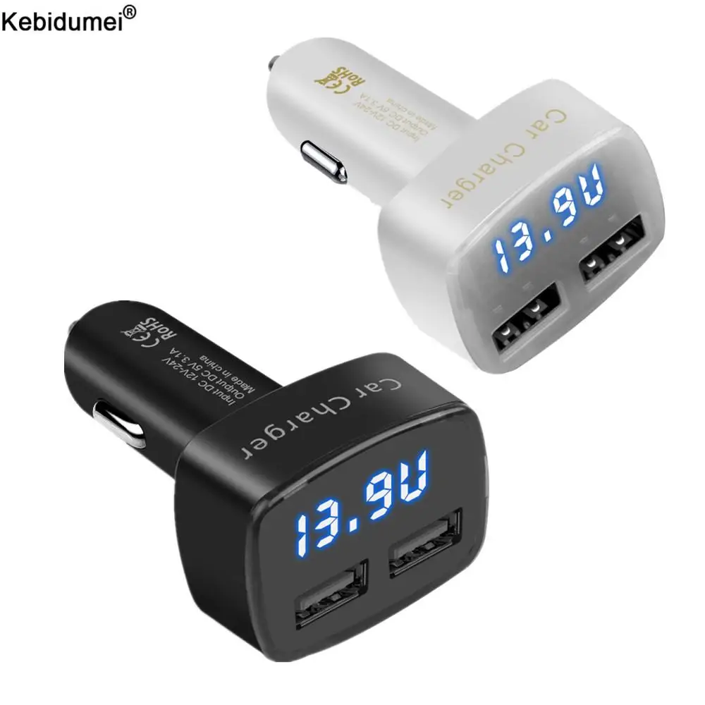 

Автомобильное зарядное устройство, 5 В, 3,1 А, двойной разъем USB, Универсальный измеритель напряжения, температуры, тока, цифровой светодиодны...