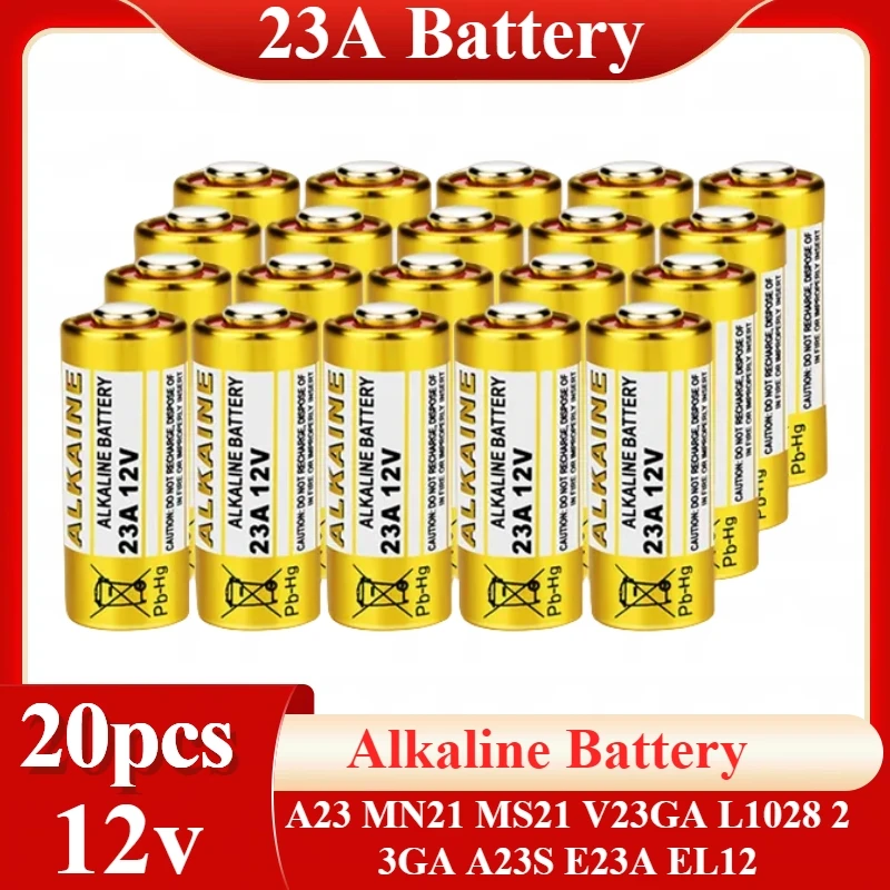 

20pcs 23A 12V Alkaline Battery A23 MN21 MS21 V23GA L1028 23GA A23S E23A EL12 for Doorbell Alarm Clock Car Key Wireless Mouse