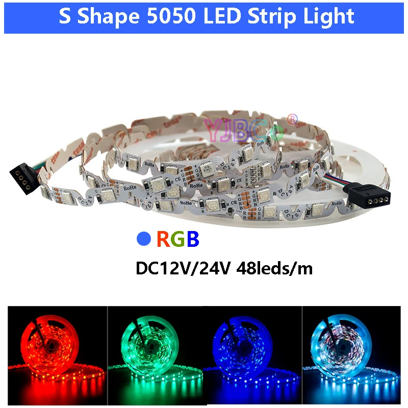 

5M S Shape 5050 RGB LED Strip Light White/Warm White 48leds/m 60Led/m Free Bending Flexible Lamp Tape Non-waterproof DC12V/24V