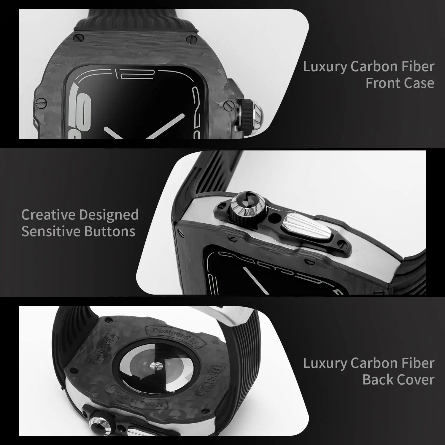 Luxury Modification Kit for Apple Watch Ultra 49mm Fluorine Rubber Strap Carbon fiber Case for Iwatch 8 7 6 5 4 se 45mm 44mm