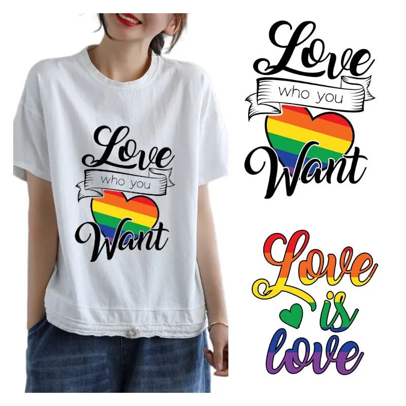 

Полосатые радужные наклейки с теплопередачей в виде сердца, наклейки с надписью «Love is Love», наклейки для одежды «сделай сам»