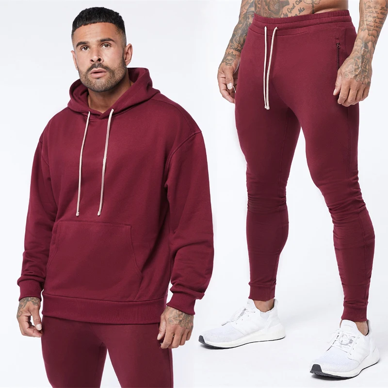 

Spring and Autumn New Streetwear Casual Men's Suits Cotton Solid Color Men's Pullover Hooded Jacket Slim Men's Trousers