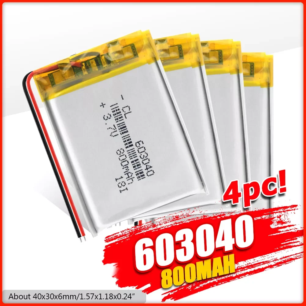 

1/2/4 Pieces 603040 Li Ion Polymer 800mah Battery 3.7 V Rechargeable 800mah Lipo Lithium Batteries With Pcb Protection