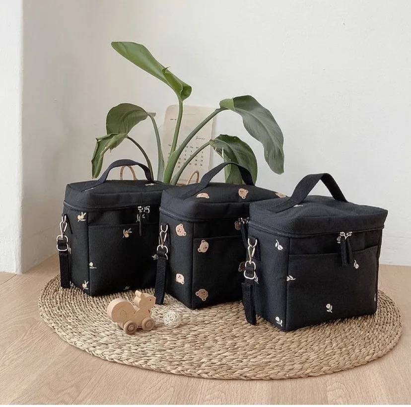 

2022 New Zipper Embroidery Cotton Mother Bag Baby Stroller Hanging Bag Toddler Insulation Bag Thermal Lunch Bags For Children