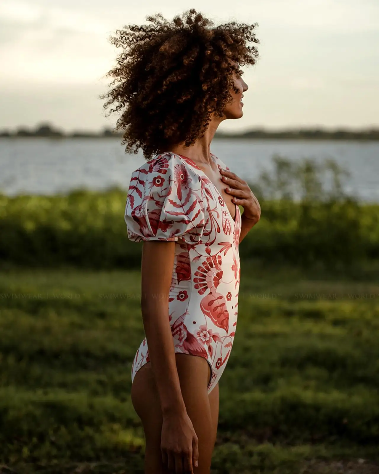 Puffy Sleeves Floral Print Beachwear 2023 Women's Fashion Swimwear Summer V Neck One Piece Swimsuit Beach Style Bathing Suits