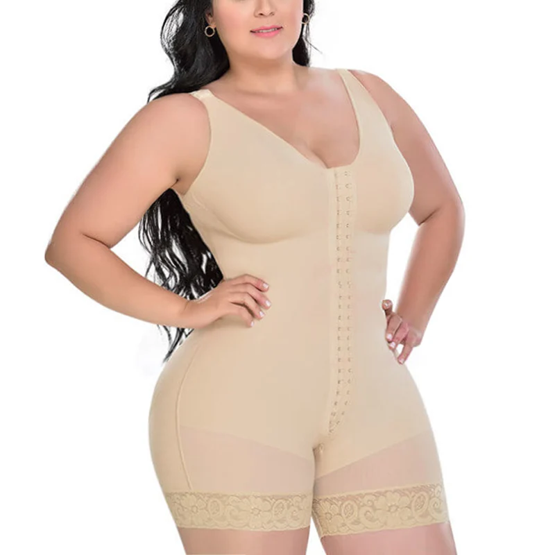 Women Post Liposuction Body Shaper Waist Cincher Underbust Corset Front Closure Bodysuit With Hook-eye