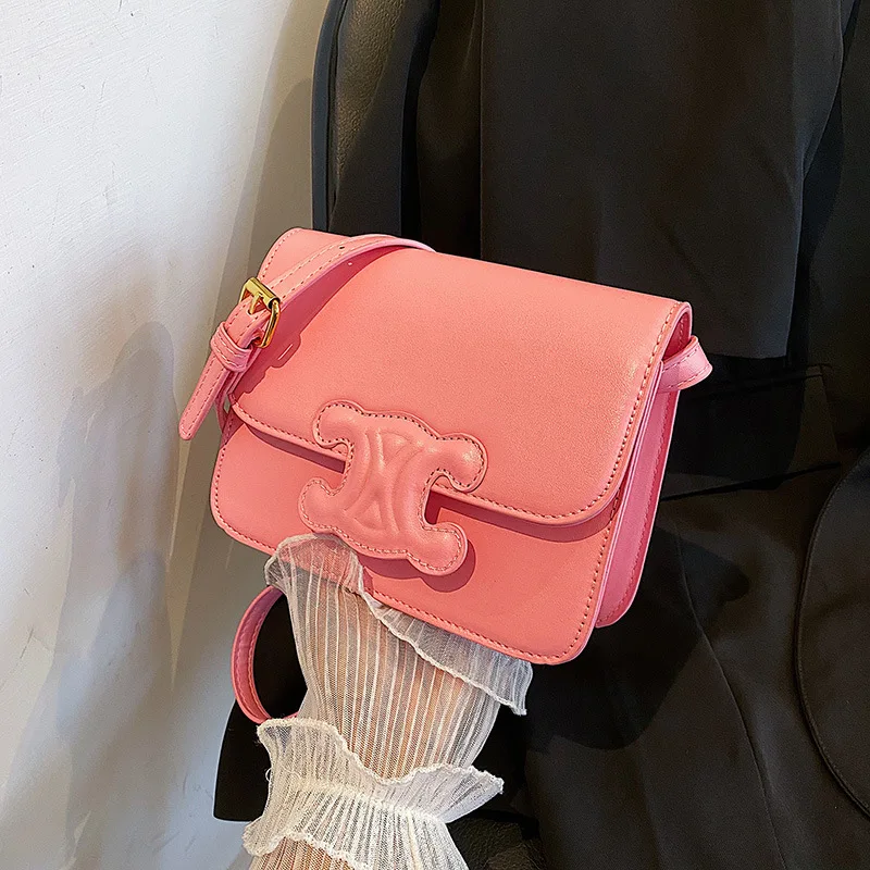 

Ladies' new solid color PU leather trend little bag personality simple shoulder bag women daily commuter messenger bag pink bags