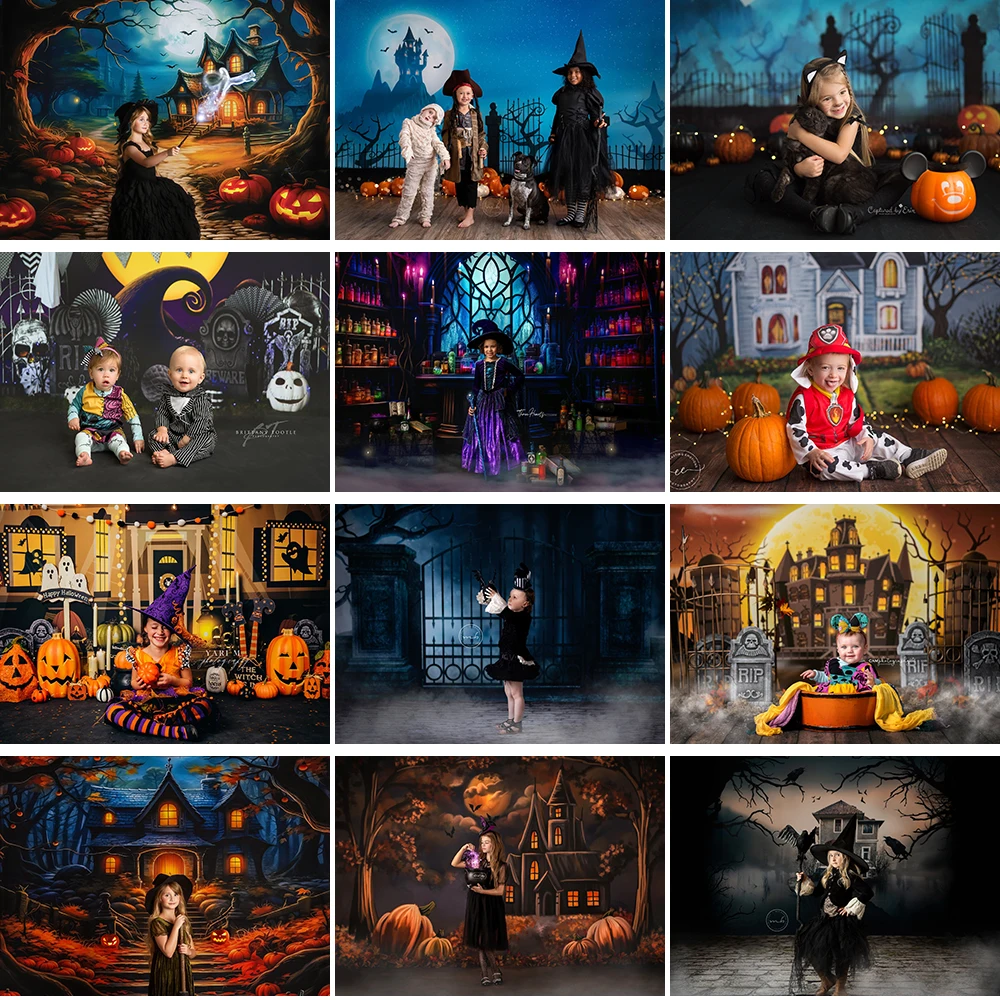 

Halloween Haunted Cottage Photo Background Cake Smash Photography Backdrop Castle Pumpkin Kids Portrait Photo Studio