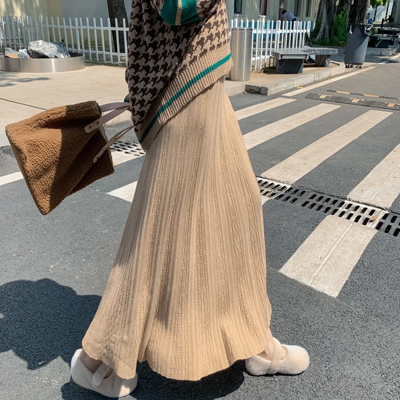 

Knitting Sexy Women's Skirts 2022 New Winter Fashion High Waist Loose A-LINE FALL Solid Korean Skirt High Street Clothing