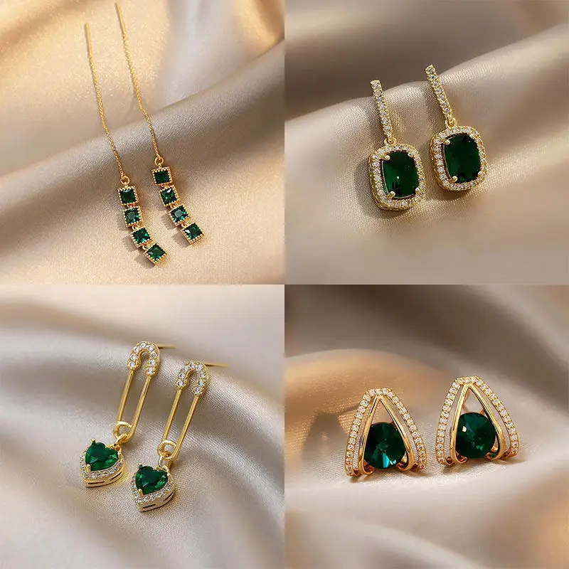 

Зеленые квадратные серьги для женщин, элегантные Геометрические Висячие серьги, новые модные циркониевые серьги-капли в форме сердца, бижу...