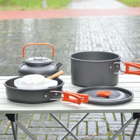 outdoor portable 2 3 person camping stove head set pot picnic cooker non stick pot teapot combination set including tableware
