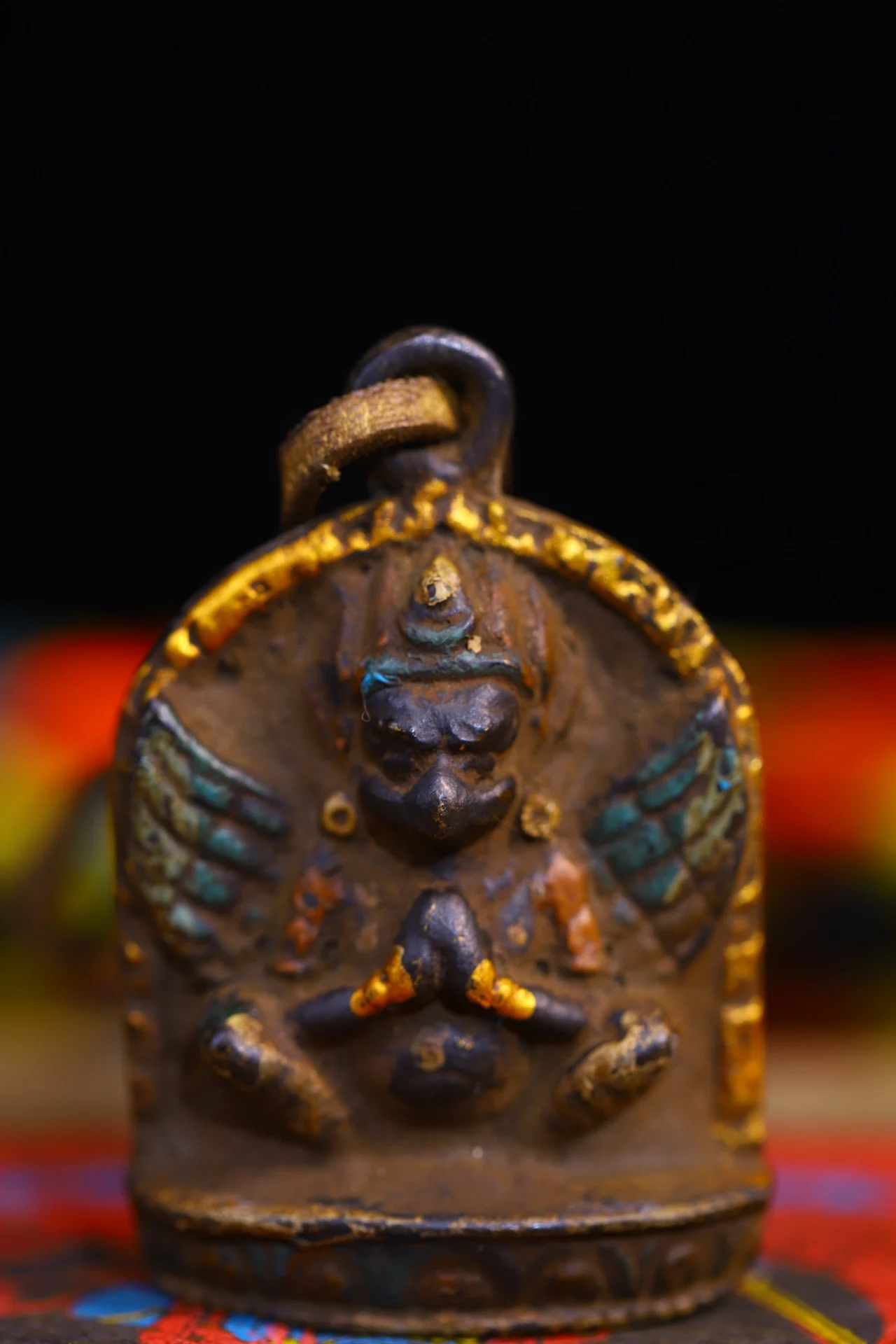 

2"Tibetan Temple Collection Old Bronze GARUDA Dhwaja supanna Six Word Proverbs Buddha Card Pendant Amulet Dharma Town house