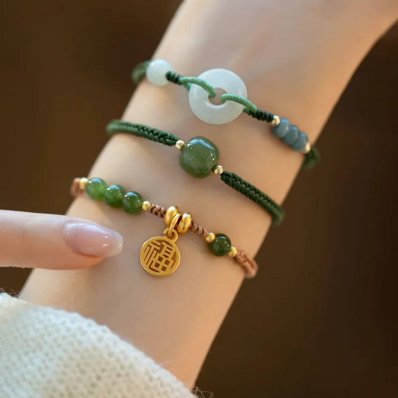 

Hetian Jade Beads Bracelet for Women Beadead Adjustable Braided Rope Charm Bracelets Versatile Jewelry Girlfriends Gift Pulseras