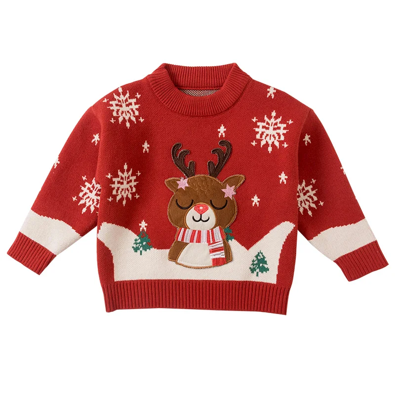 

Рождественские свитера для маленьких девочек коллекция 2022 года, зимние красные свитера с рисунком оленя новая верхняя одежда для детей, повседневная одежда для детей возрастом от 5 до 7 лет