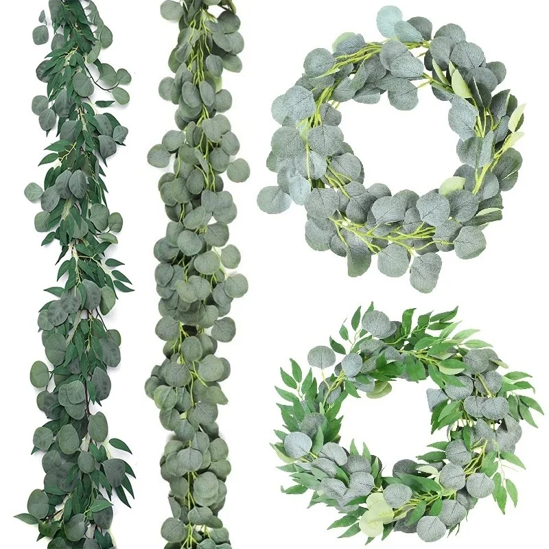 

Artificial Eucalyptus Garland Fake Plant Green Vines Rattan Plants Ivy Wreath Wall Decor Vertical Garden Wedding Decoration