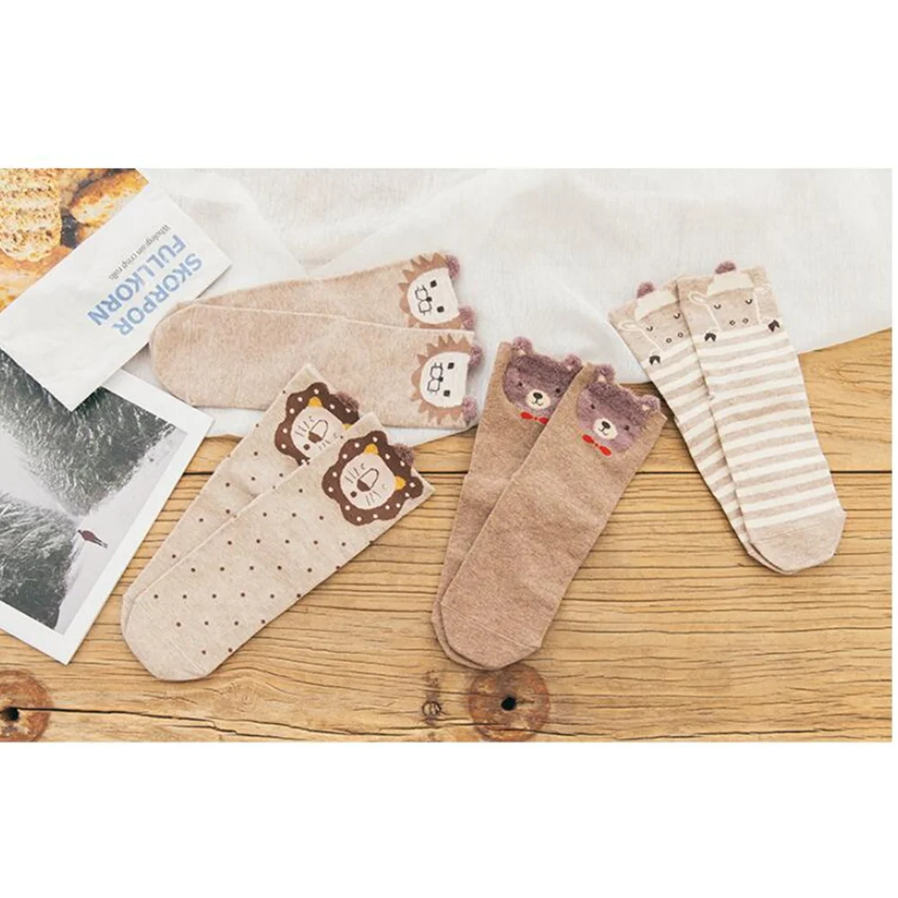 Hot sale!4 Pairs/lot! Cotton Warm Socks Lovely Cartoon Bear Lion Socks