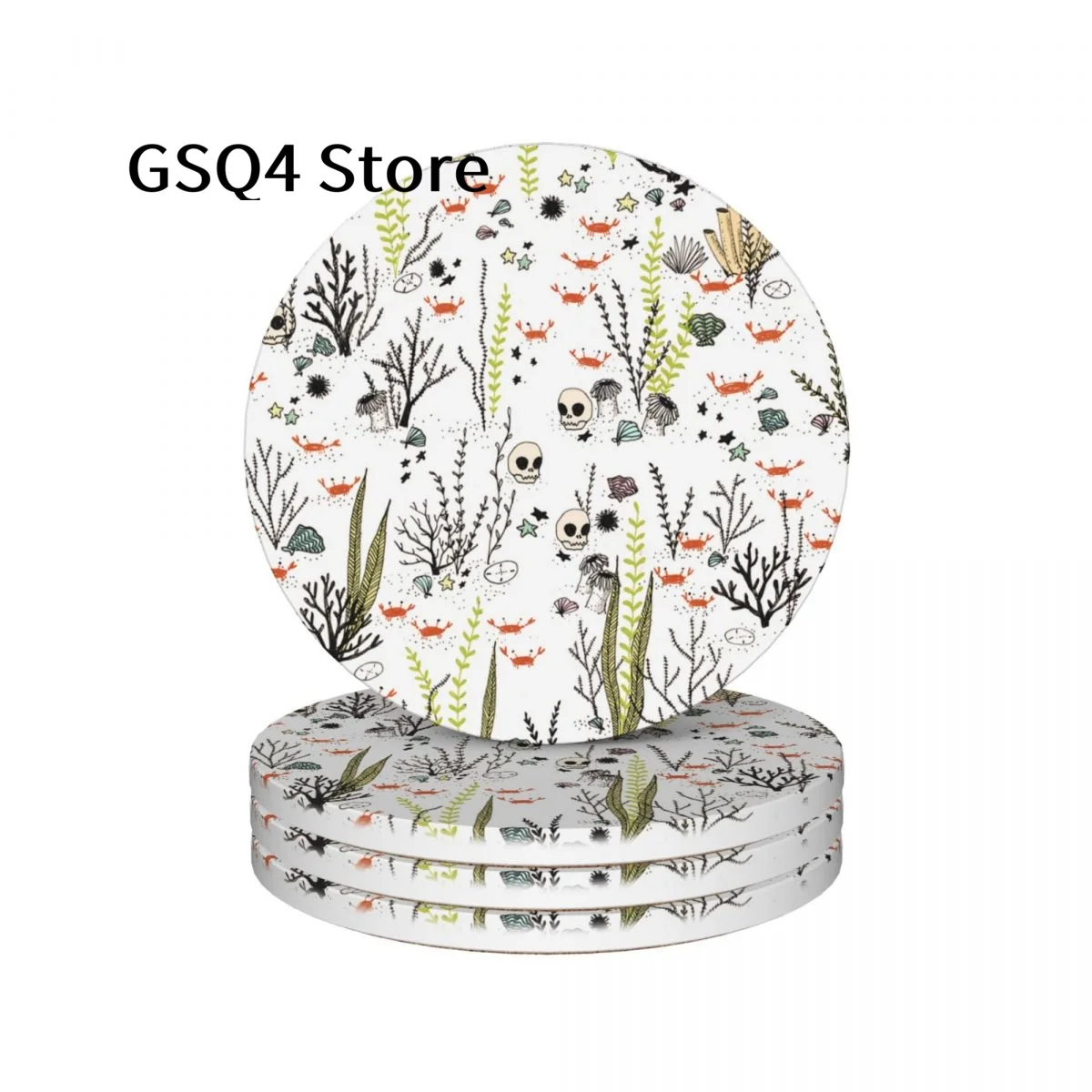 

Skull Sea Pattern Coasters of Drinks Set of 4 Cup Holders Water Absorbing Ceramic Drinks Coaster for Home Kitchen Gift Decor