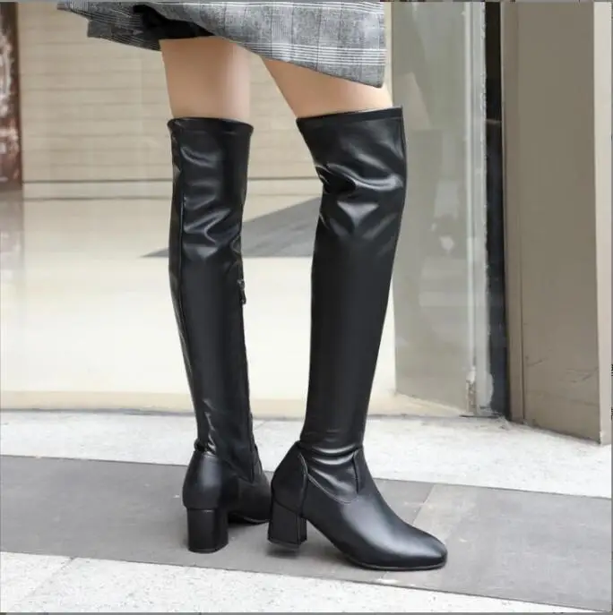 Sexy Fashion Knee High Boots Women Winter Boots Square Heel Long Boots Square Toe Zipper Autumn Female Boots Large size