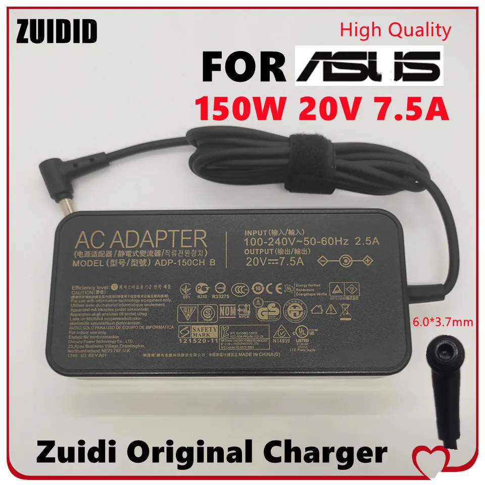 

20V 7.5A 150W 6.0*3.7mm Charger AC Notebook Laptop Adapter For ASUS FX95D VX60G TUF Gaming A15 FX506lu FX70 FX86FE T9750 Fx50D