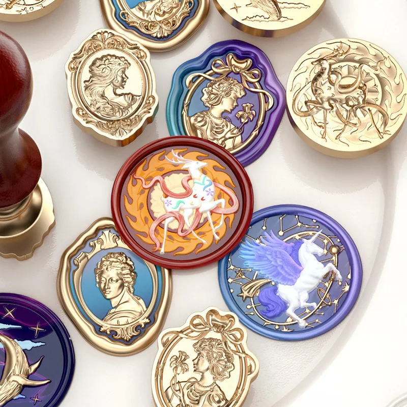 

New Luxury Fire Lacquer Copper Head Seal Head Multi-layer Special-shaped Relief Retro Ins Wind Hand Account Decoration Seal