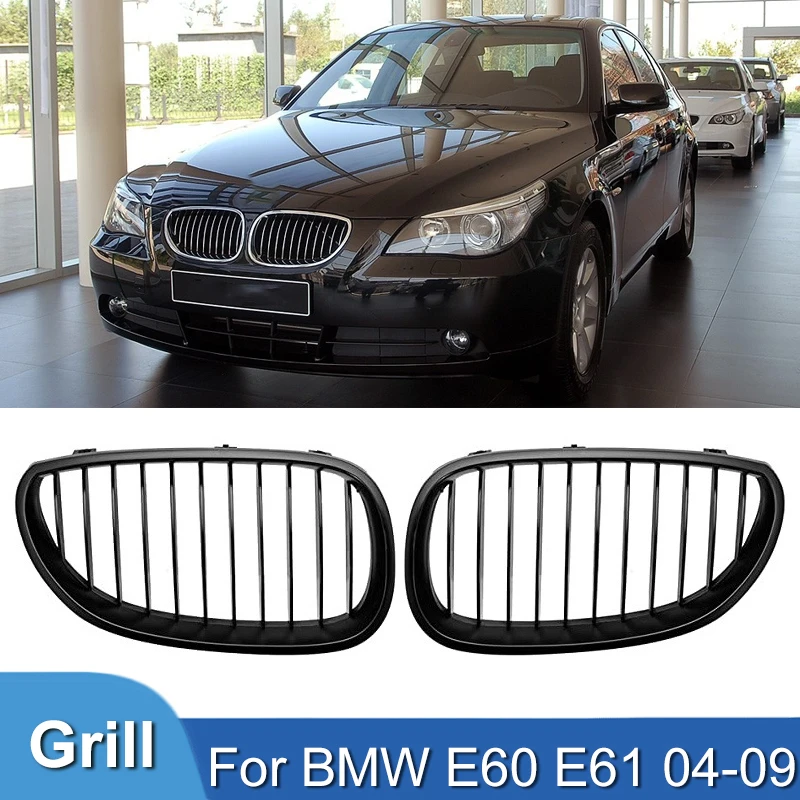 Pulleco Car Front Kidney Grille Racing Grill Single Slat Grille For BMW 5-Series E60 E61 M5 520I 535I 550I 2004-2009 Gloss Black