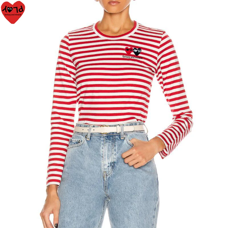 

Женская хлопковая футболка с длинным рукавом, в полоску