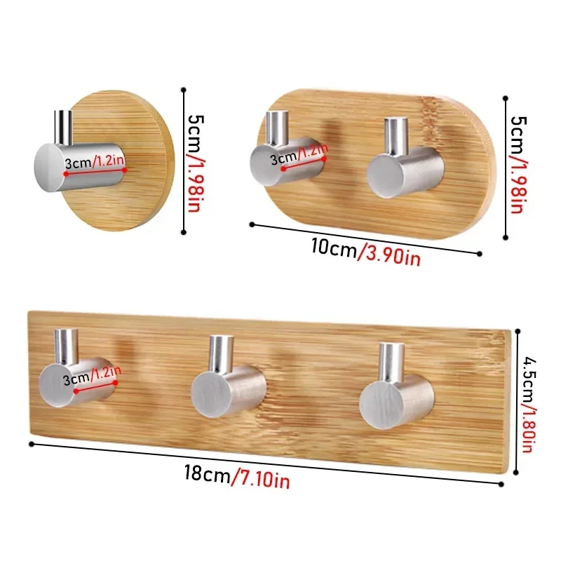 

Hanger Keys Holder Hook Rustproof Bamboo Clothes Towel Decorative Adhesive Hook Steel Kitchen Stainless Towel Coat Bathroom