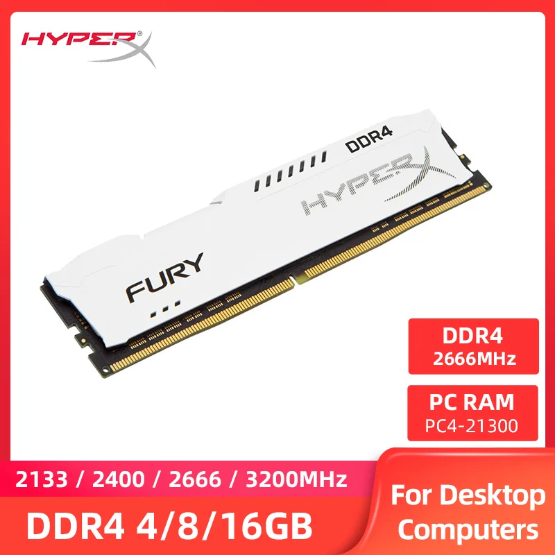 HyperX Fury Memoria RAM DDR4 8GB 16GB 4GB 3200MHz 2666MHz 2400MHz 2133MHz Desktop Memory DIMM PC4-25600 21300 19200 1.2V 288Pins