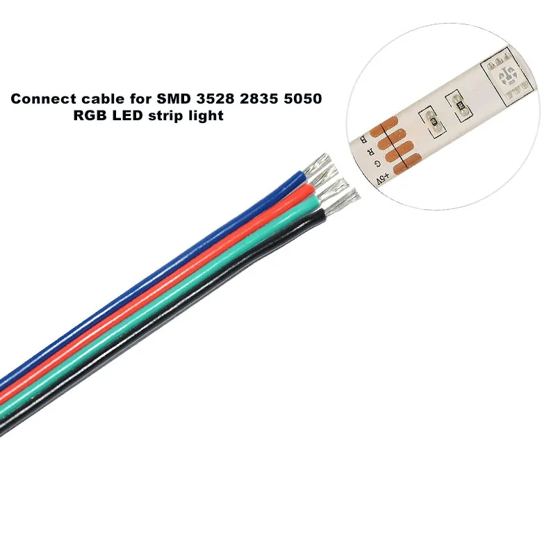 Фото Удлинительный кабель 22AWG 20AWG 2/3/4pin 80 °C 300 В, параллельный шнур питания для RGB светодиодной ленты 3528 5050 с 6 разъемами без пайки №4