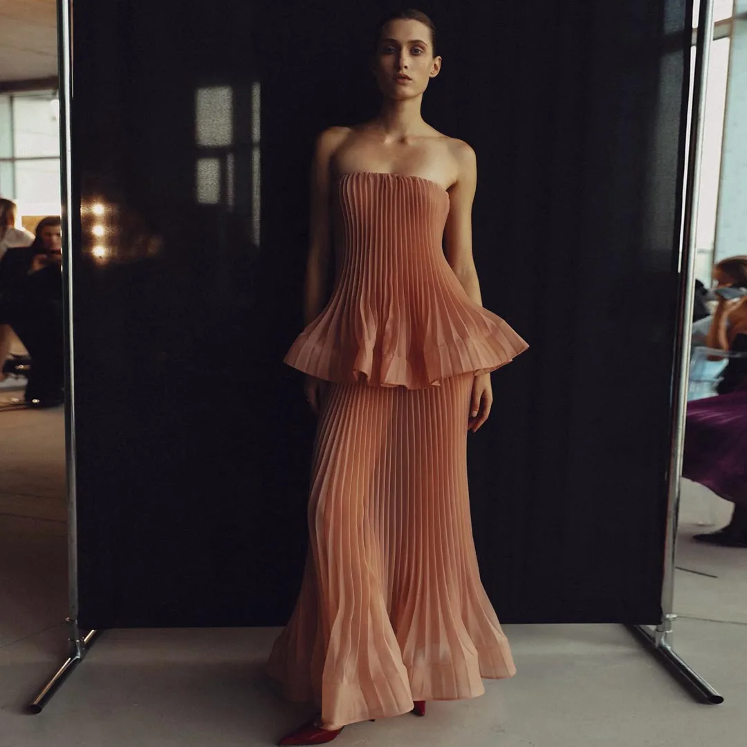 Плиссированные гала-платья в стиле показа летние плиссированные комплекты из 2