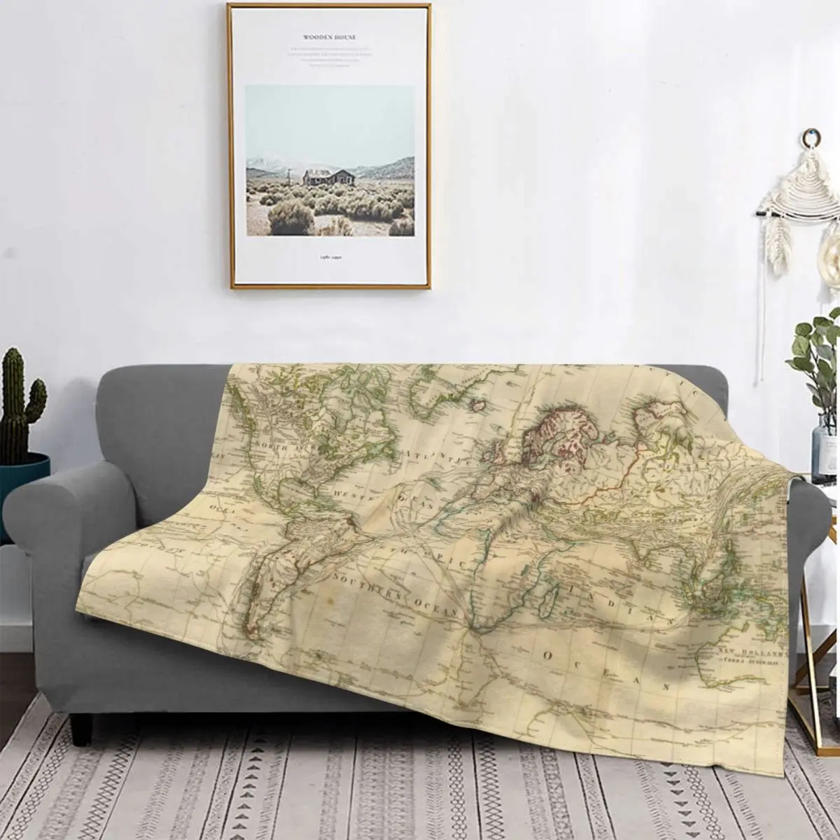 

Mantas Vintage mapa del mundo 1800, mantas de franela suave y transpirable para sofá, colcha de dormitorio, Primavera/otoño