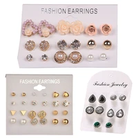 women stud earrings set pearl flower elegant cubic zirconia water drop crystal rhinestone earring studs jewelry 5912 pairs