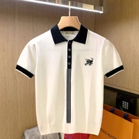 simple and light hanging knit short sleeve t shirt summer casual fashion embroidered polo shirt mens top