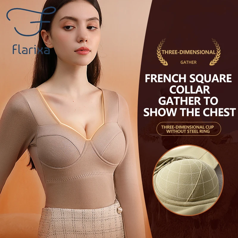 Flarixa Seamless Women's Thermal Underwear Double-sided Fleece Slimming Thermos Warm Lingerie White Bra Winter Clothes Women
