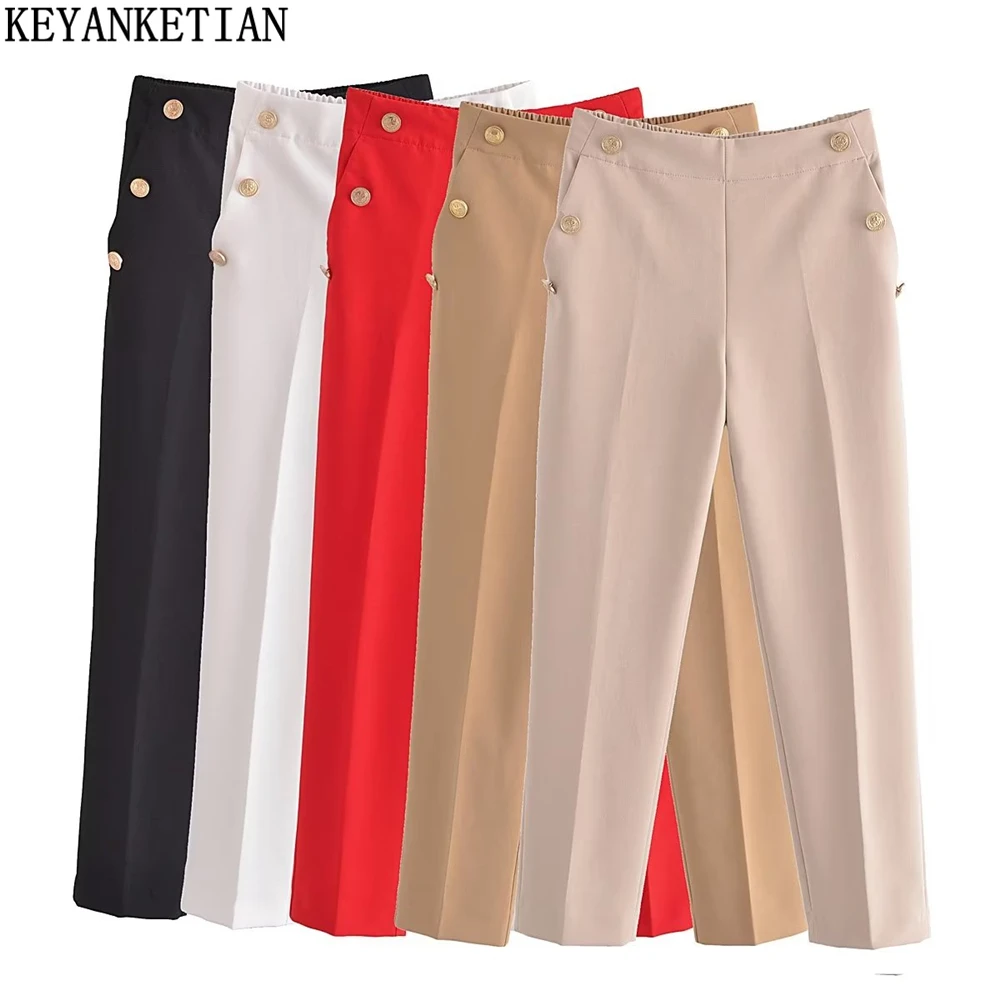 

KEYANKETIAN Slacks Spring/Fall High waisted Office Lady Commuter style solid color slimming ankle length pants