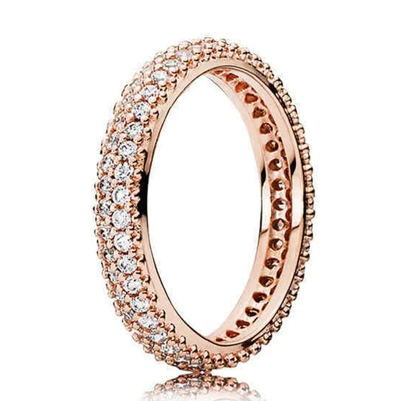 

Authentic 925 Sterling Silver Sparkling Rose Gold Rounded Eternity With Crystal Ring For Women Wedding Party Fashion Jewelry
