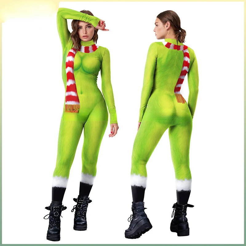 

Christmas stage costume The Grinch cosplay scarf Jumpsuit