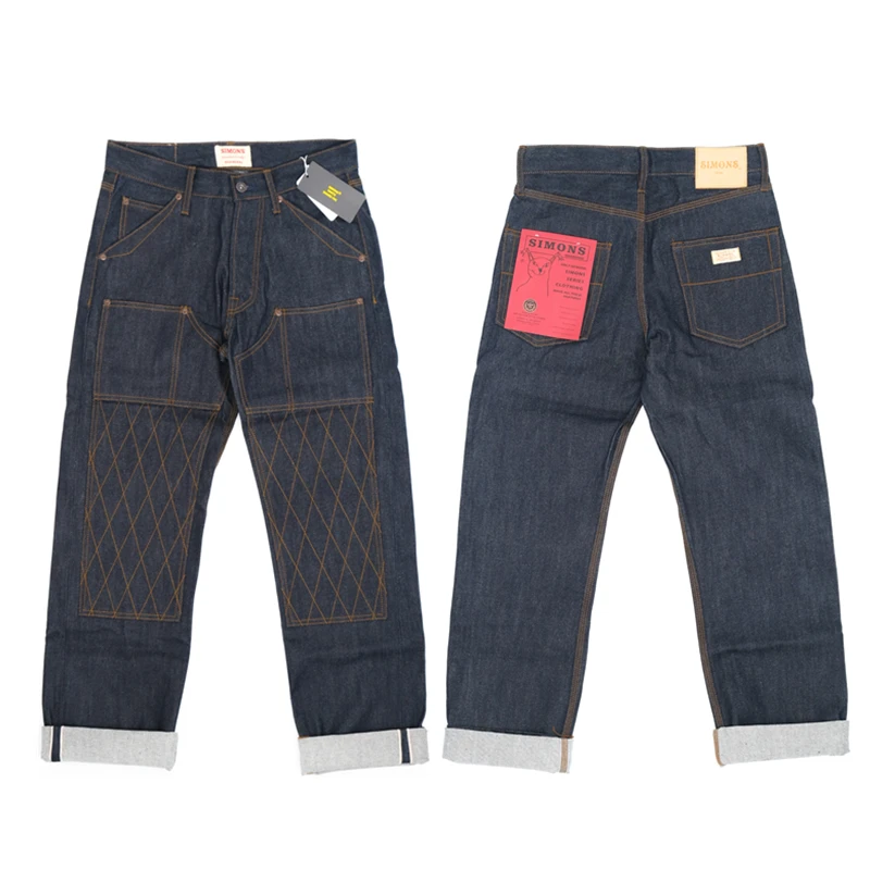 Simons Vintage Motorcycle Anti-fall Lingge Reinforcement 14OZ Selvege Denim Moto&Biker Three Needles Amekaji Heavyweight
